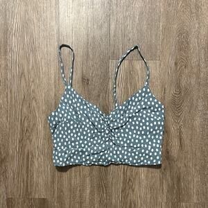 Abercrombie & Fitch Polka Dot Cinched Front Cropped Tank Top Blue & White Medium